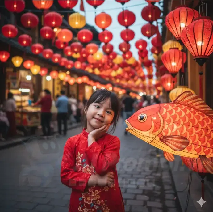 Chia sẻ Prompt Ảnh: Bé gái Việt Nam trong lễ hội Trung Thu lung linh huyền ảo