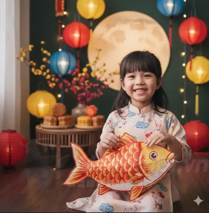 Chia sẻ Prompt Ảnh: Cô bé Việt Nam đón Tết Trung Thu trong studio