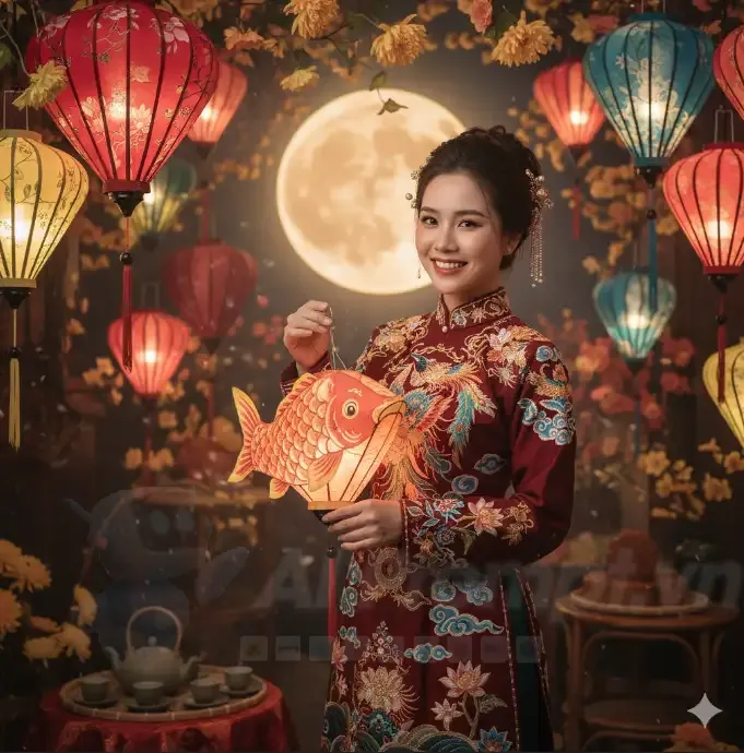 Chia sẻ Prompt Ảnh: Chân dung lễ hội Trung thu của cô gái Việt Nam