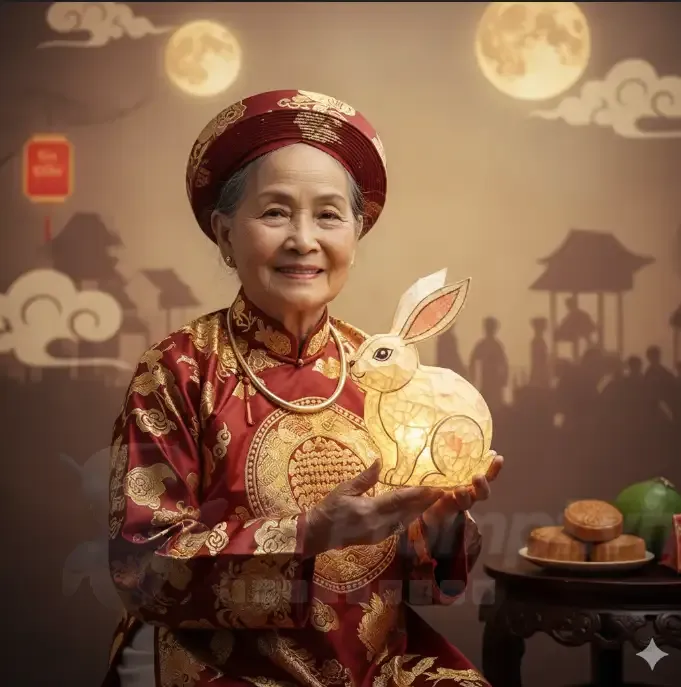Chia sẻ Prompt Ảnh: Chân dung chân thực người phụ nữ lớn tuổi Việt Nam, chủ đề Tết Trung Thu