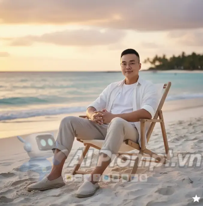 Phân tích Prompt Ảnh: Người mẫu Châu Á trên bãi biển hoàng hôn