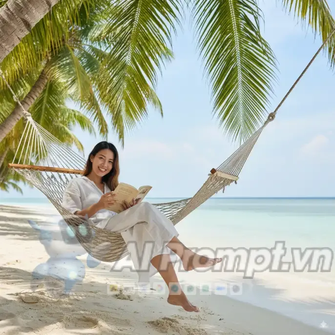 Phân tích Prompt Ảnh: Mô tả chi tiết cảnh thư giãn trên đảo nhiệt đới