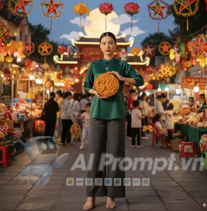 Phân tích Prompt Ảnh: Người mẫu Châu Á và Bánh Trung Thu Lễ hội