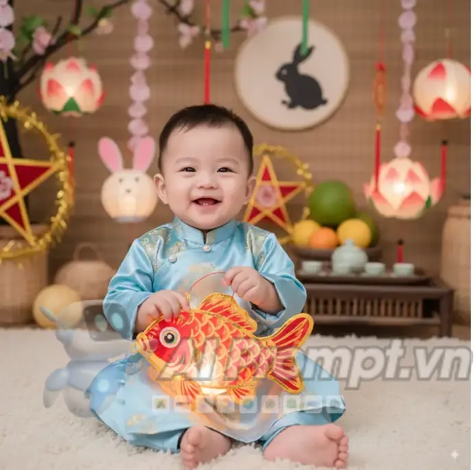 Phân tích Prompt Ảnh: Bé trai vui đùa với đèn lồng Trung Thu