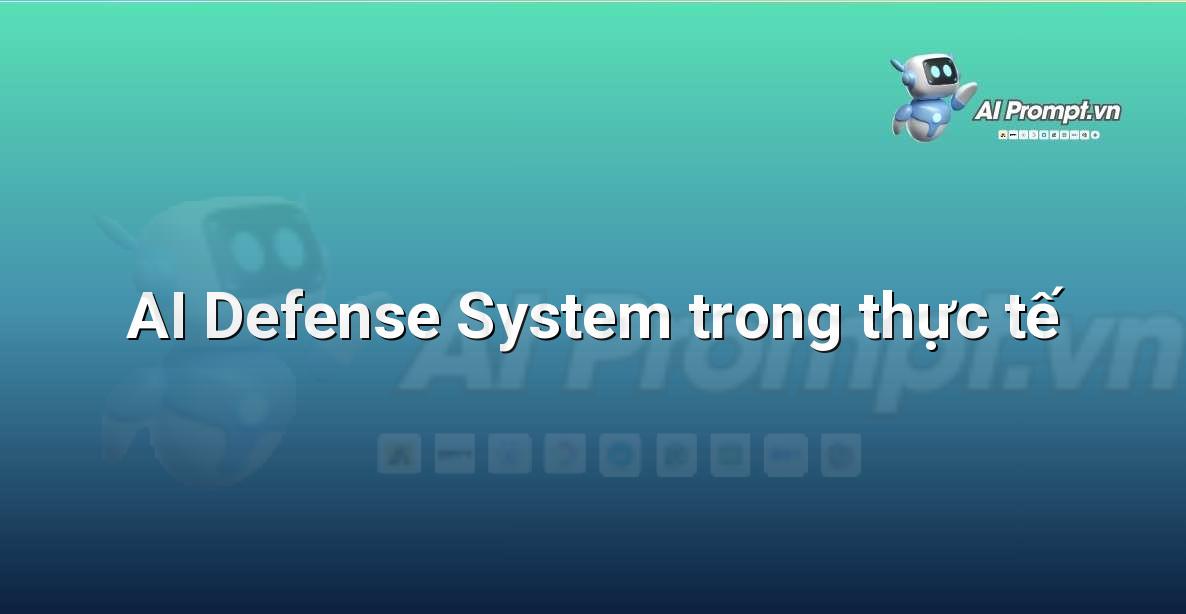 Các biểu tượng đại diện cho các lĩnh vực ứng dụng của AI Defense System như mạng, đám mây, và tài chính