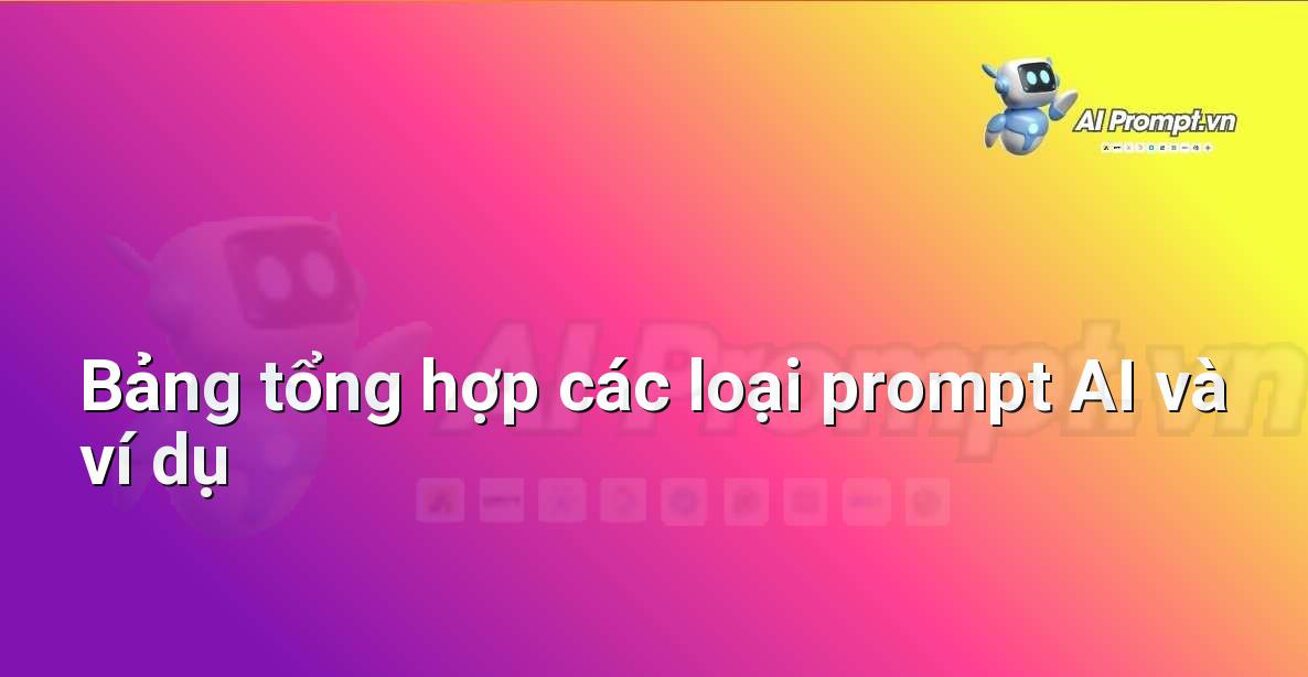 Bảng phân loại các loại prompt AI hiệu quả cho mạng xã hội, kèm theo ví dụ minh họa cho từng loại