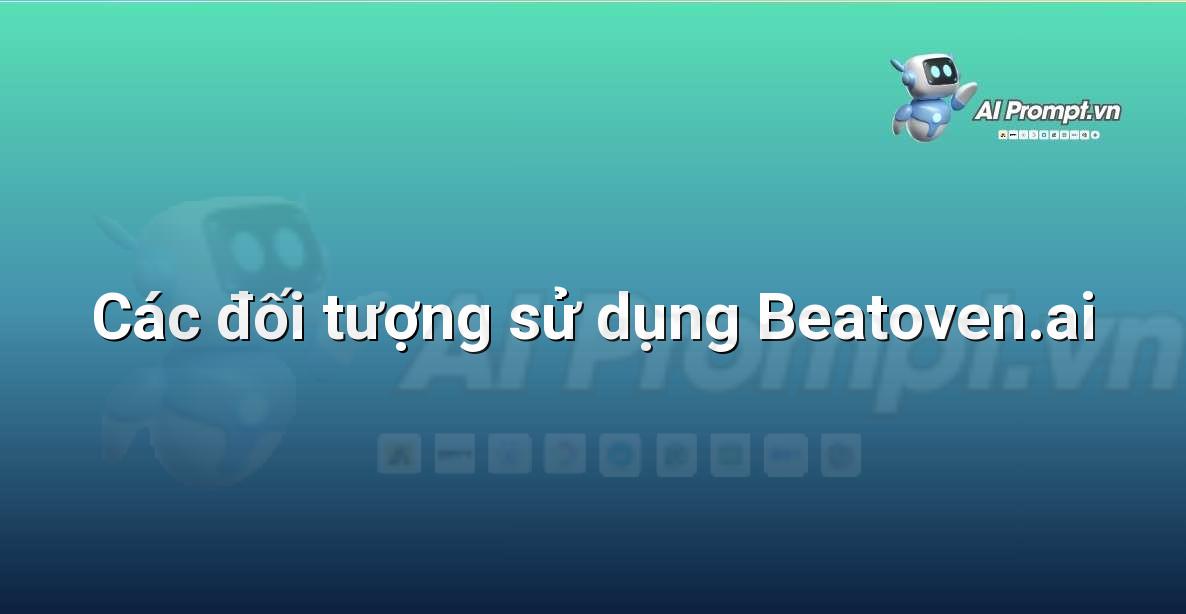 Biểu tượng đại diện cho các loại người dùng khác nhau như YouTuber, doanh nghiệp, nhà phát triển game, sử dụng Beatoven.ai.