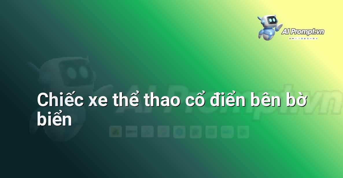 Hình ảnh render chân thực một chiếc xe cổ điển bên cạnh biển lúc hoàng hôn