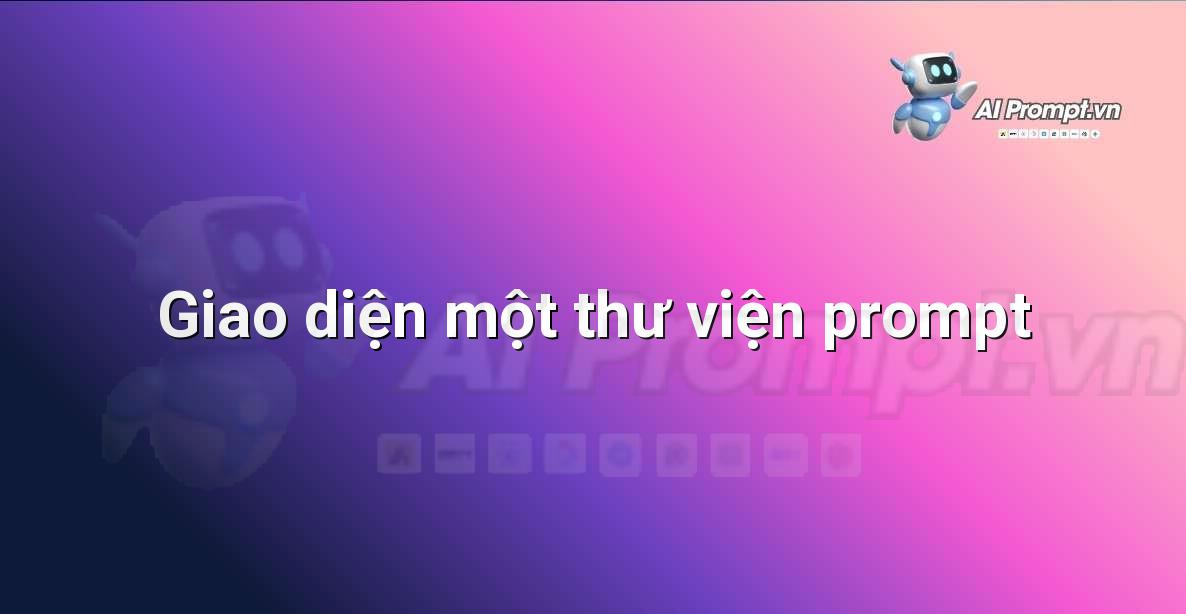 Hình ảnh một màn hình máy tính hiển thị giao diện thư viện prompt với các danh mục như "Viết bài blog", "Soạn email", "Tóm tắt văn bản"