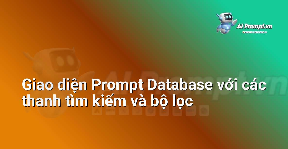 Mô tả giao diện trực quan của một Prompt Database, bao gồm các ô tìm kiếm, bộ lọc theo danh mục, mức độ khó và tag