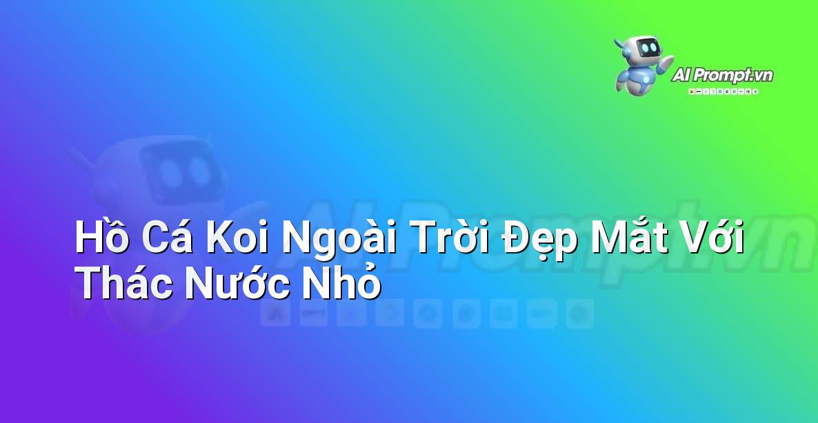 Một hồ cá koi ngoài trời với cây xanh bao quanh, có thác nước nhỏ chảy róc rách, nước trong và cá koi bơi lội