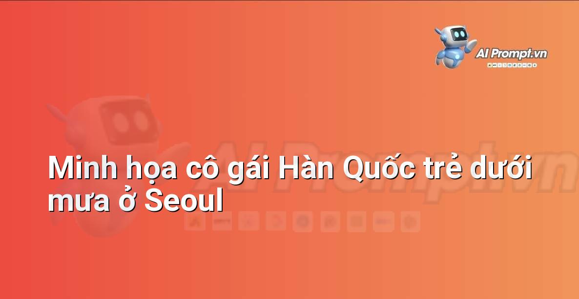 Hình ảnh một cô gái Hàn Quốc trẻ, 18 tuổi, tóc đen dài uốn nhẹ, mặc áo khoác trench coat màu be, đứng dưới mưa phùn nhẹ nhàng trên con phố Seoul với đèn neon mờ ảo.