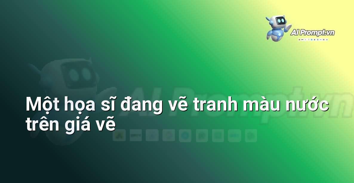 Họa sĩ đang tập trung vẽ một bức tranh màu nước đầy màu sắc với các loại cọ và khay màu xung quanh